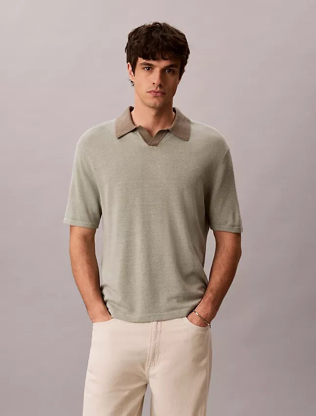 Camisola Polo em Mistura de Linho Camisola Polo em Mistura de Linho