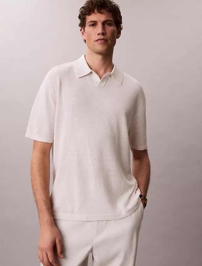 Camisola Polo em Mistura de Linho Camisola Polo em Mistura de Linho
