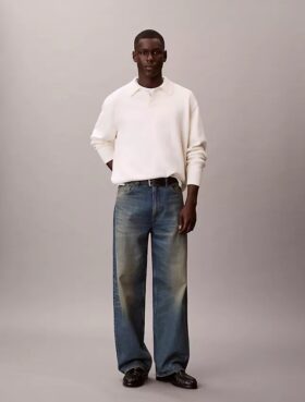 Camisola polo folgada em algodão