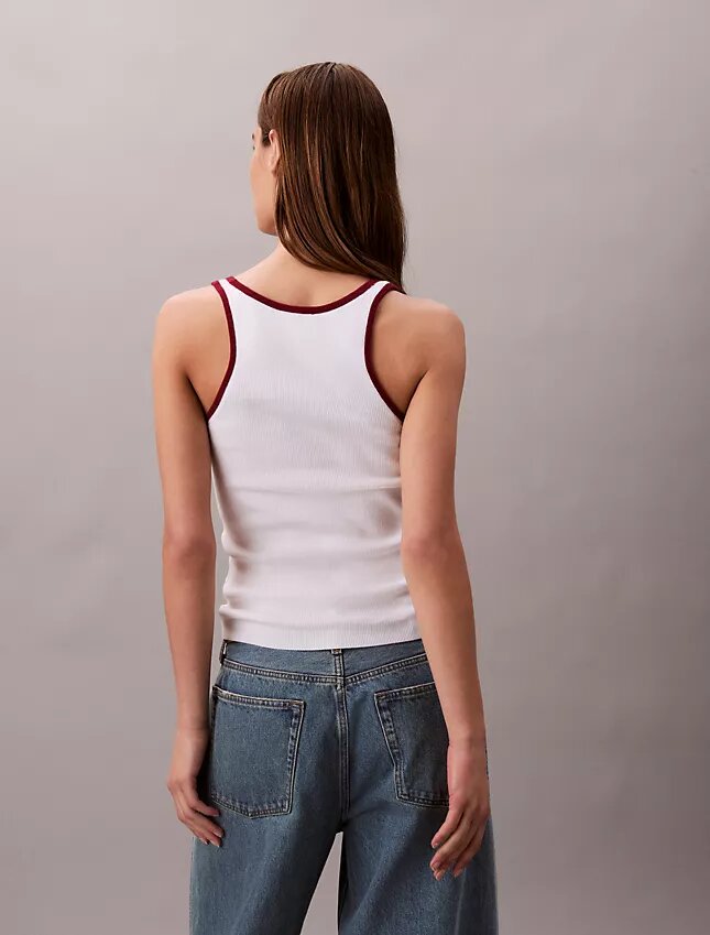 Camisola sem mangas com acabamento em canelado contrastante Camisola sem mangas com acabamento em canelado contrastante