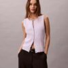 Camisola sem mangas com botões em malha de algodão lisa Camisola sem mangas com botões em malha de algodão lisa
