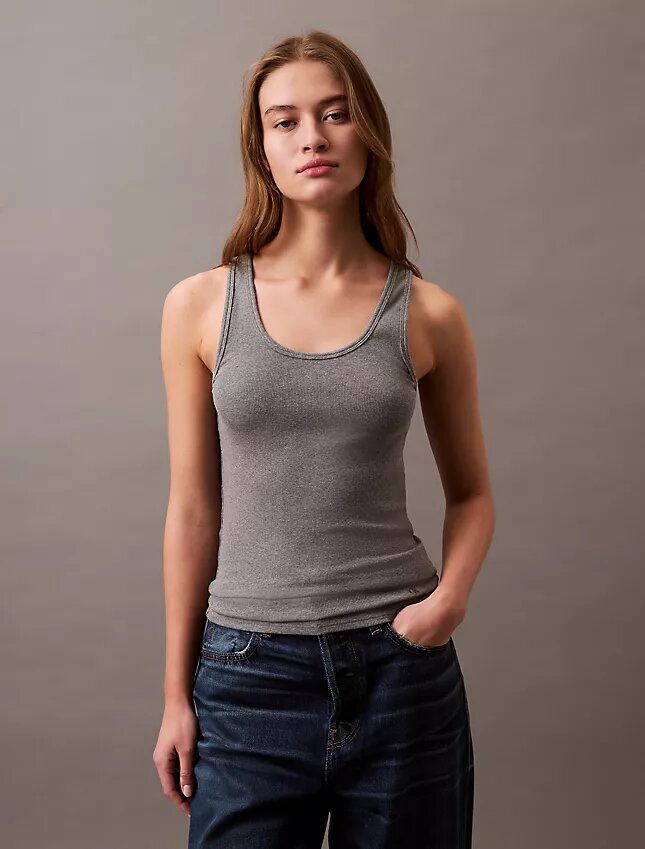 Camisola sem mangas com canelado em algodão Camisola sem mangas com canelado em algodão