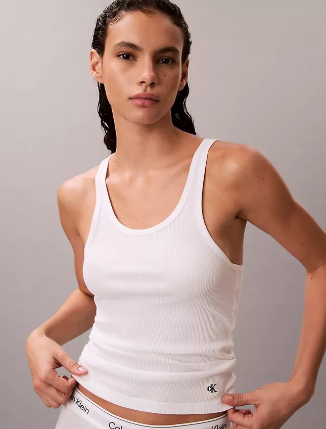 Camisola sem mangas com canelado em algodão Camisola sem mangas com canelado em algodão