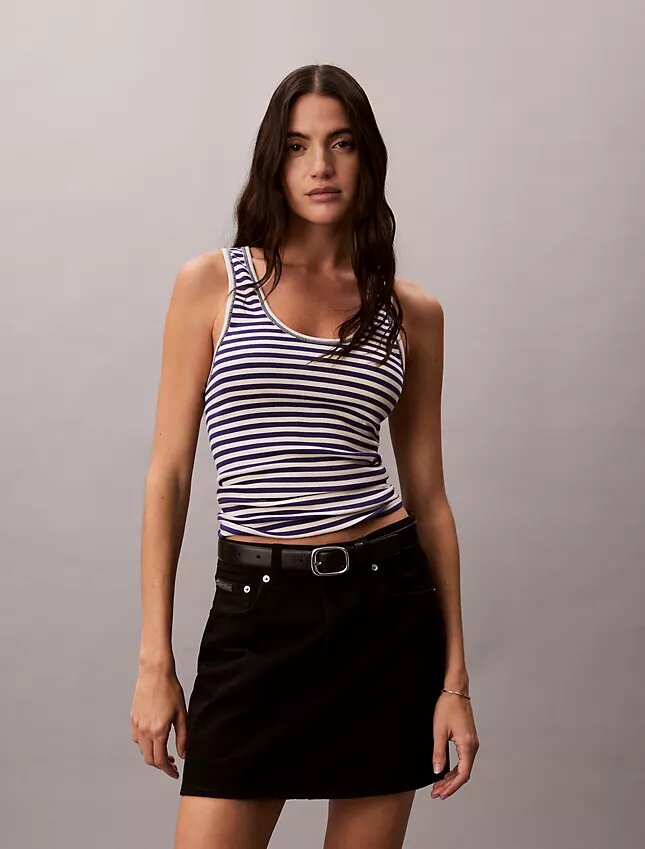 Camisola sem mangas com canelado em algodão Camisola sem mangas com canelado em algodão