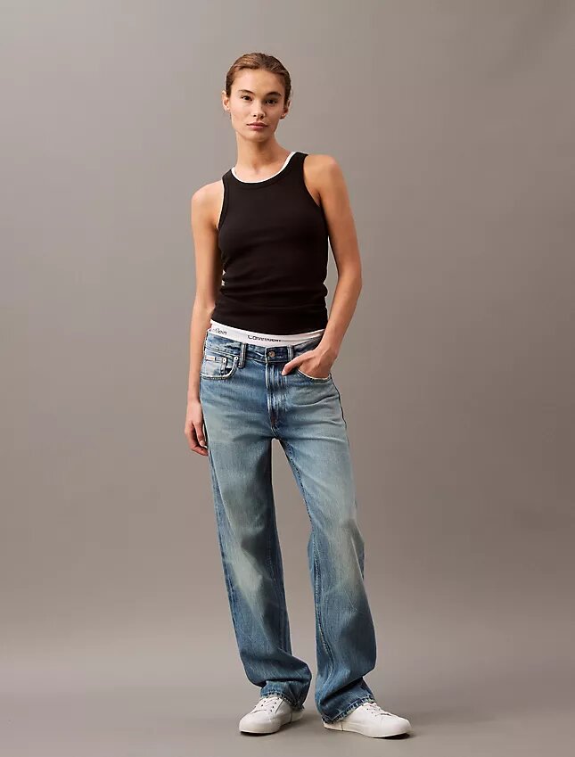 Camisola sem mangas com canelado em algodão Camisola sem mangas com canelado em algodão