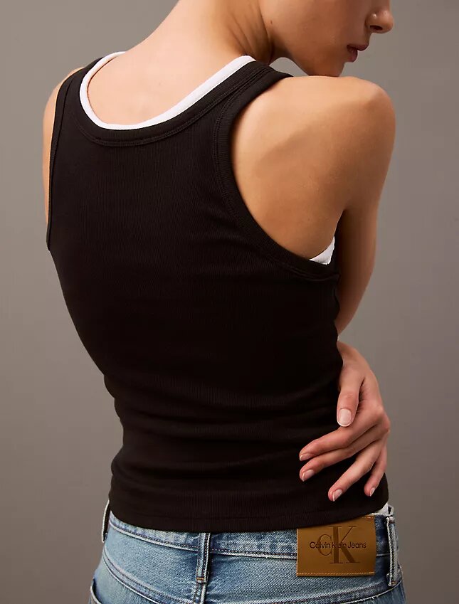 Camisola sem mangas com canelado em algodão Camisola sem mangas com canelado em algodão