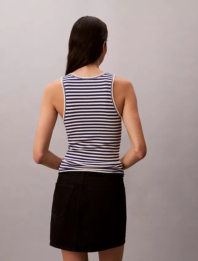 Camisola sem mangas com canelado em algodão Camisola sem mangas com canelado em algodão