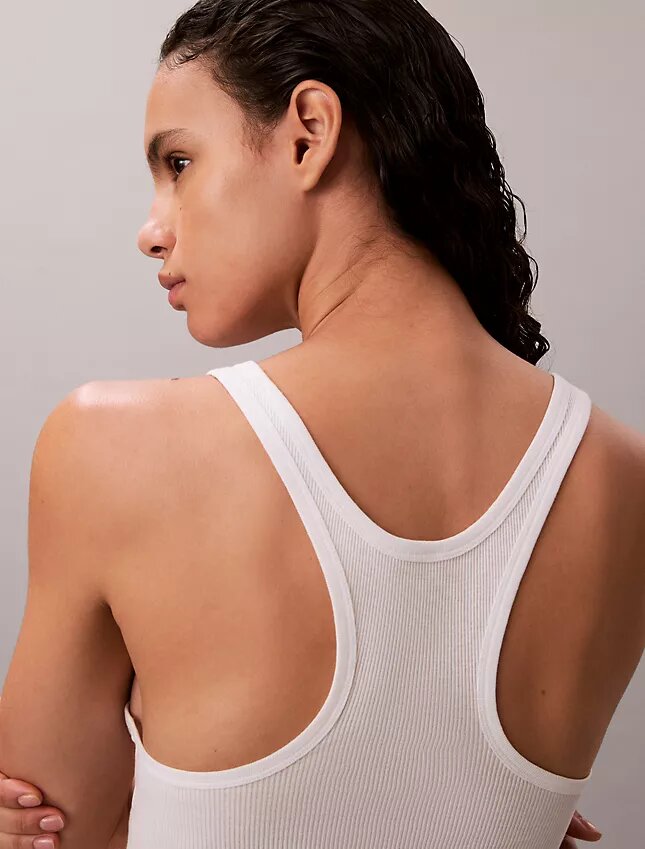 Camisola sem mangas com canelado em algodão Camisola sem mangas com canelado em algodão