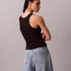 Camisola sem mangas com canelado em algodão Camisola sem mangas com canelado em algodão