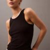 Camisola sem mangas com canelado em algodão Camisola sem mangas com canelado em algodão