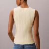 Camisola sem mangas com decote em V em malha canelada Camisola sem mangas com decote em V em malha canelada