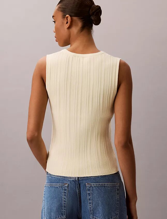 Camisola sem mangas com decote em V em malha canelada Camisola sem mangas com decote em V em malha canelada