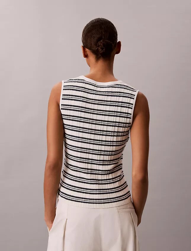 Camisola sem mangas com decote em V em malha canelada Camisola sem mangas com decote em V em malha canelada