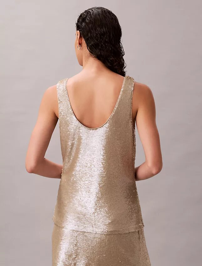 Camisola sem mangas com decote redondo e lantejoulas Camisola sem mangas com decote redondo e lantejoulas