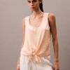 Camisola sem mangas com laço à frente em cetim amassado Camisola sem mangas com laço à frente em cetim amassado
