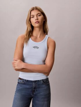 Camisola sem mangas com logótipo gráfico e canelado