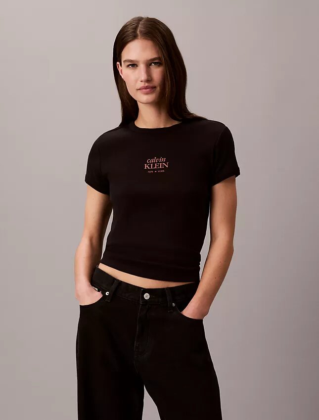 Camisola sem mangas com logótipo gráfico e canelado Camisola sem mangas com logótipo gráfico e canelado