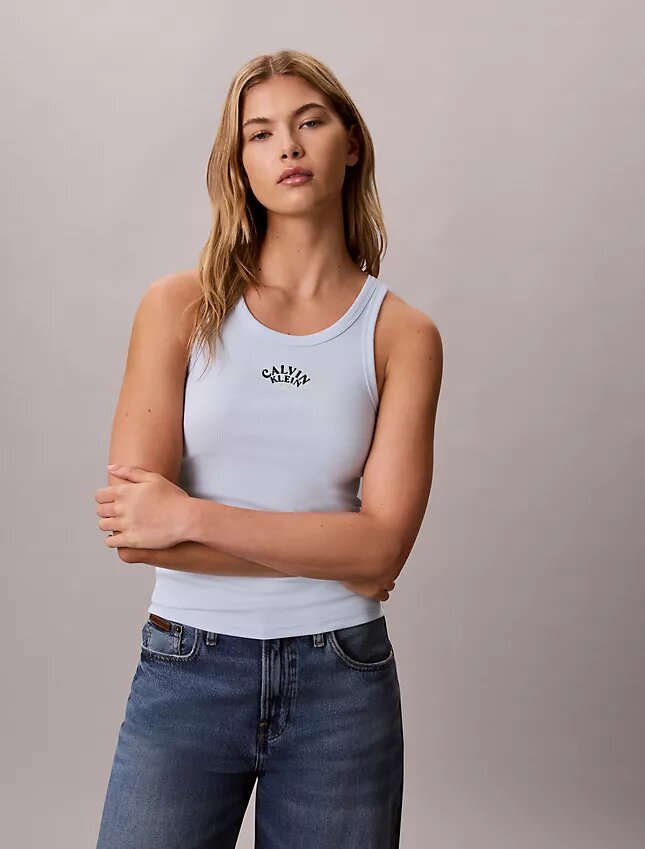 Camisola sem mangas com logótipo gráfico e canelado Camisola sem mangas com logótipo gráfico e canelado