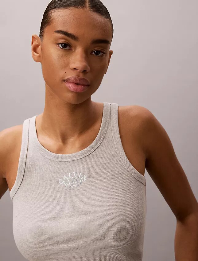 Camisola sem mangas com logótipo gráfico e canelado Camisola sem mangas com logótipo gráfico e canelado