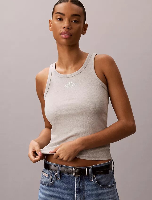 Camisola sem mangas com logótipo gráfico e canelado Camisola sem mangas com logótipo gráfico e canelado