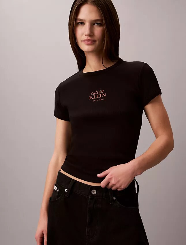 Camisola sem mangas com logótipo gráfico e canelado Camisola sem mangas com logótipo gráfico e canelado