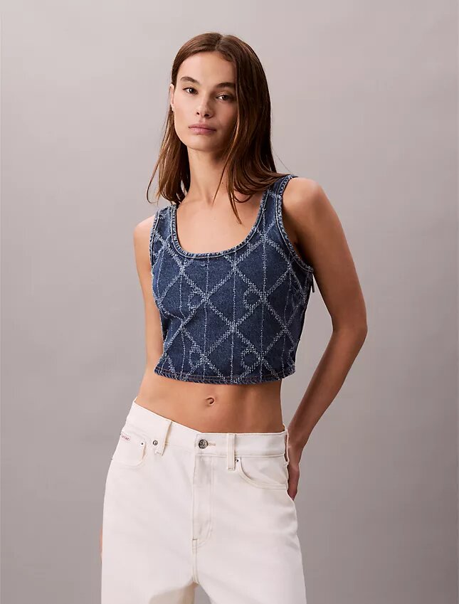 Camisola sem mangas curta com Monogram em Denim Camisola sem mangas curta com Monogram em Denim