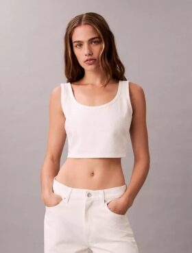 Camisola sem mangas curta com Monogram em Denim