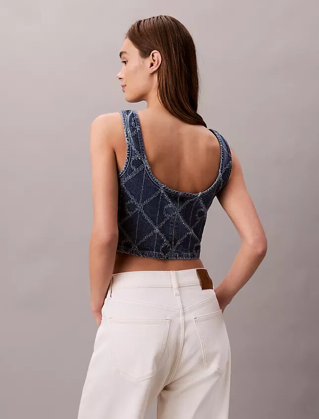 Camisola sem mangas curta com Monogram em Denim Camisola sem mangas curta com Monogram em Denim