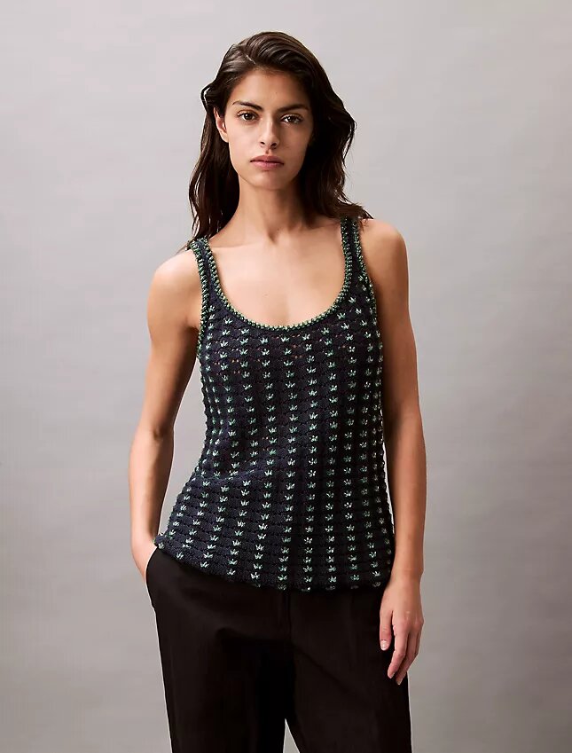 Camisola sem mangas em croché de algodão com bordado Camisola sem mangas em croché de algodão com bordado