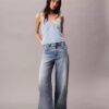 Camisola sem mangas em Denim de mistura de algodão e linho Camisola sem mangas em Denim de mistura de algodão e linho