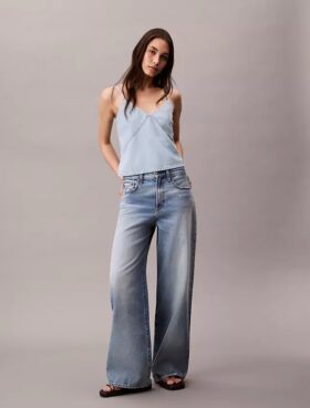 Camisola sem mangas em Denim de mistura de algodão e linho