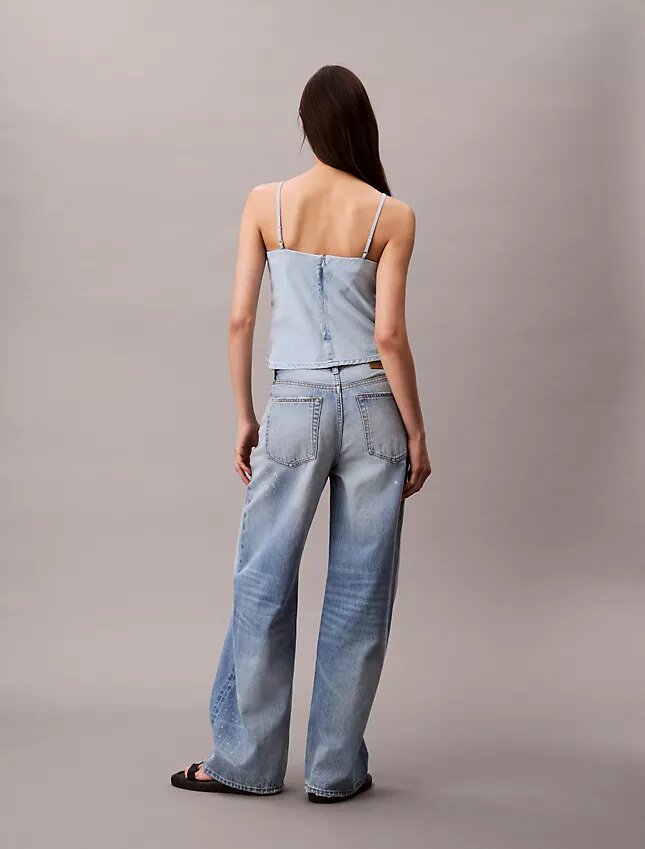 Camisola sem mangas em Denim de mistura de algodão e linho Camisola sem mangas em Denim de mistura de algodão e linho