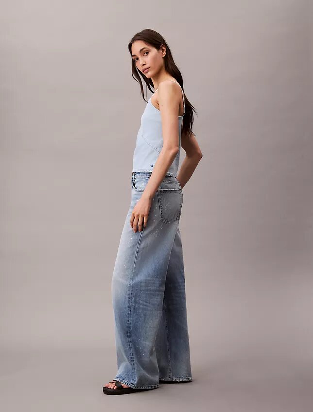 Camisola sem mangas em Denim de mistura de algodão e linho Camisola sem mangas em Denim de mistura de algodão e linho
