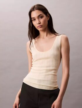 Camisola sem mangas em malha canelada de mistura de viscose