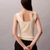 Camisola sem mangas em malha canelada de mistura de viscose Camisola sem mangas em malha canelada de mistura de viscose