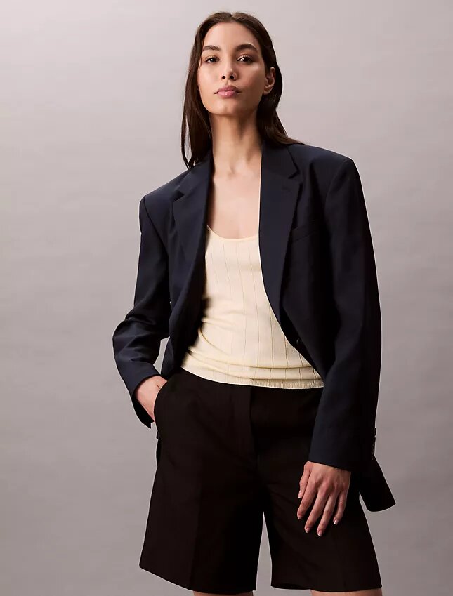 Camisola sem mangas em malha canelada de mistura de viscose Camisola sem mangas em malha canelada de mistura de viscose