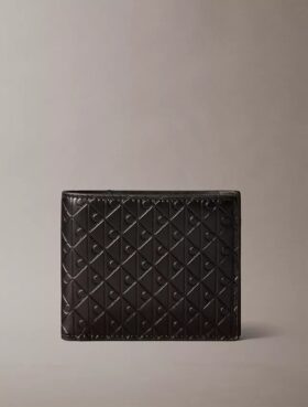 Carteira dobrável com monogram em relevo em toda a superfície e bolsa para moedas