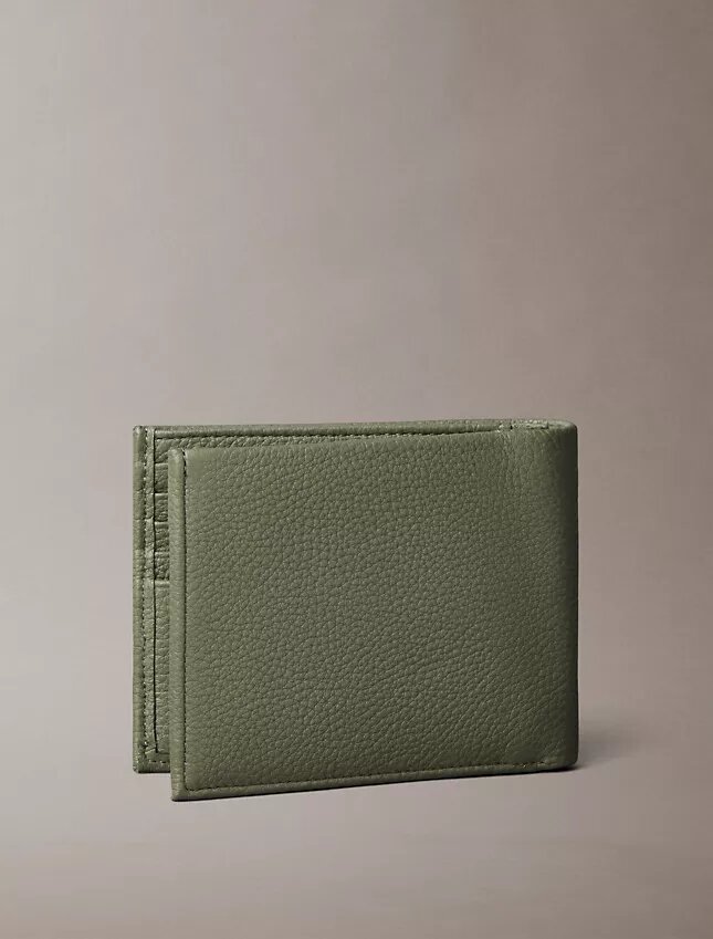 Carteira dobrável em pele com textura granulada e bolsa para moedas Carteira dobrável em pele com textura granulada e bolsa para moedas