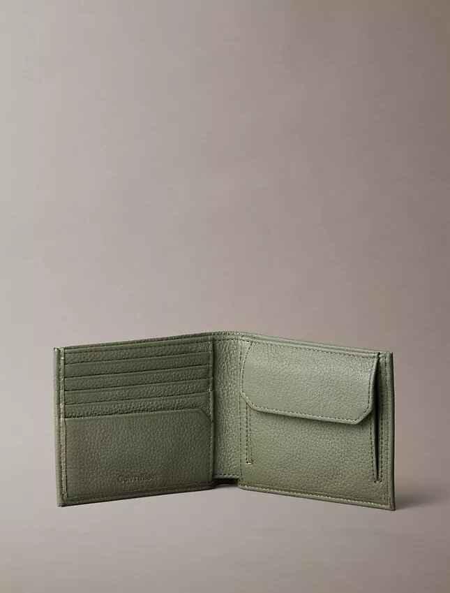Carteira dobrável em pele com textura granulada e bolsa para moedas Carteira dobrável em pele com textura granulada e bolsa para moedas