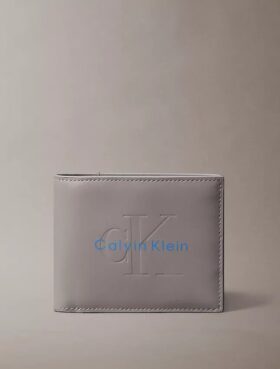 Carteira Monologo com relevo, dobrável em dois e bolsa para moedas