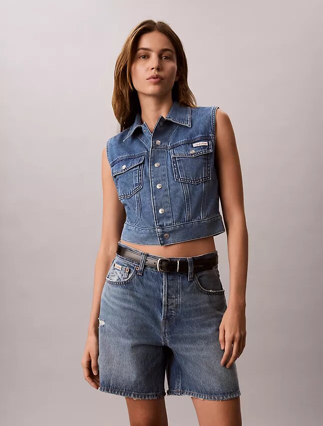Colete sem mangas em Denim Colete sem mangas em Denim