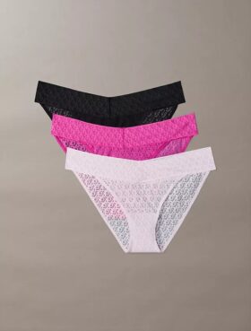 Conjunto de 3 Bikinis de cintura baixa com renda e logótipo Icon