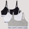 Conjunto de 3 Bralettes curtas em Cotton Stretch para meninas, Unlined Conjunto de 3 Bralettes curtas em Cotton Stretch para meninas, Unlined