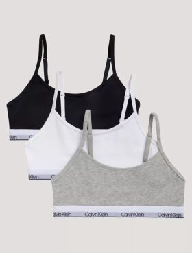 Conjunto de 3 Bralettes curtas em Cotton Stretch para meninas, Unlined