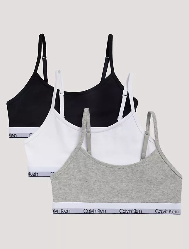 Conjunto de 3 Bralettes curtas em Cotton Stretch para meninas, Unlined Conjunto de 3 Bralettes curtas em Cotton Stretch para meninas, Unlined