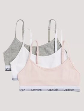 Conjunto de 3 Bralettes curtas em Cotton Stretch para meninas, Unlined