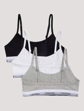 Conjunto de 3 Bralettes curtas em Cotton Stretch para meninas, Unlined