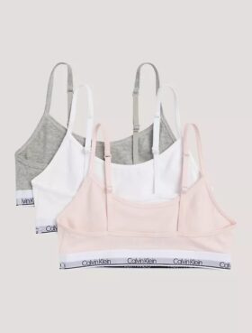 Conjunto de 3 Bralettes curtas em Cotton Stretch para meninas, Unlined