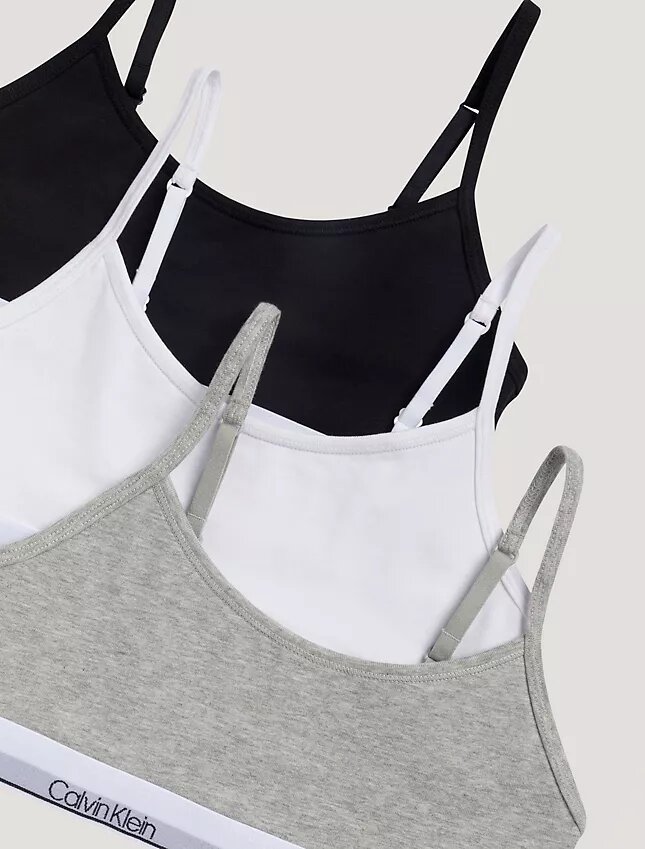 Conjunto de 3 Bralettes curtas em Cotton Stretch para meninas, Unlined Conjunto de 3 Bralettes curtas em Cotton Stretch para meninas, Unlined