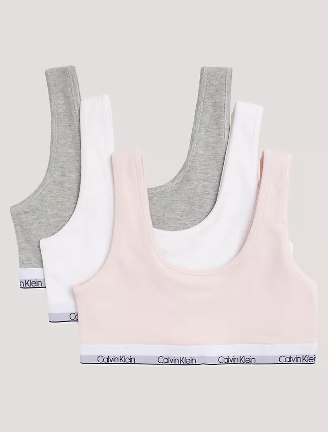 Conjunto de 3 Bralettes de algodão Cotton Stretch para meninas, Unlined Conjunto de 3 Bralettes de algodão Cotton Stretch para meninas, Unlined